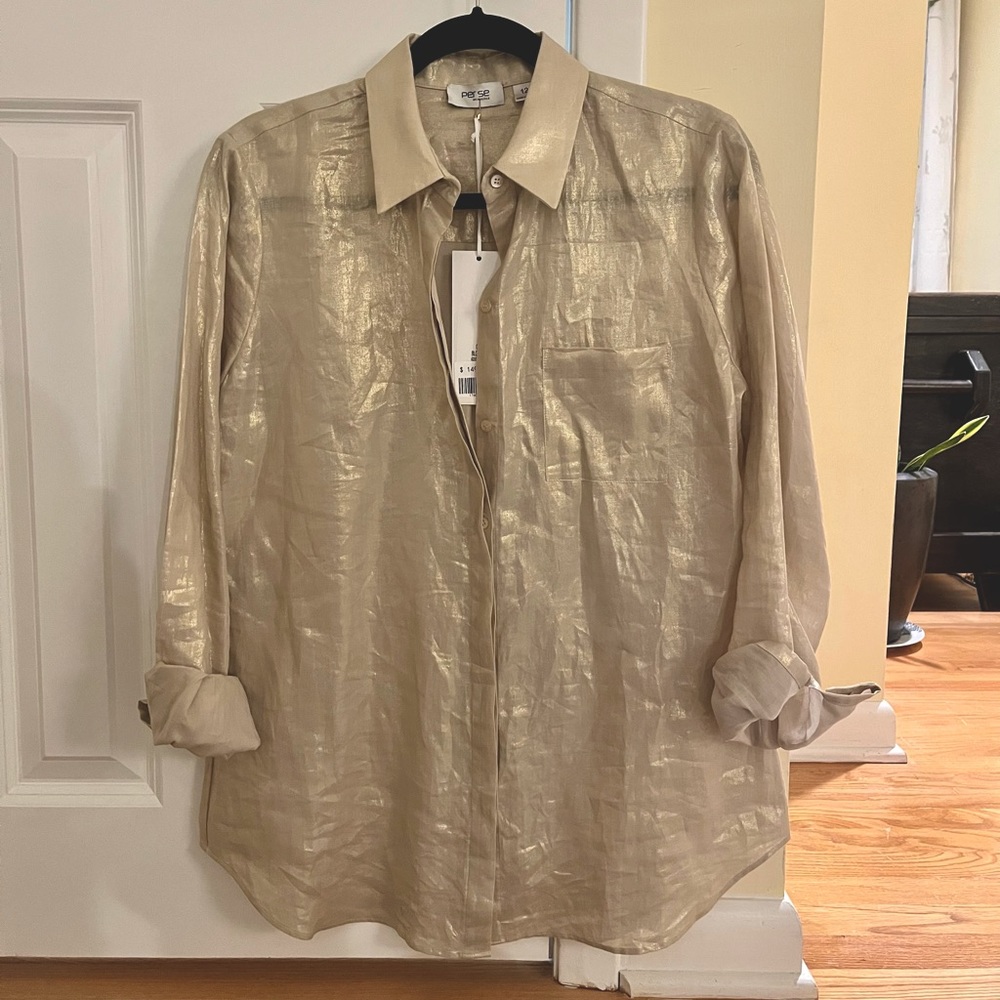 Gold Shimmer Button Down Shirt︱Per Se by Carlisle